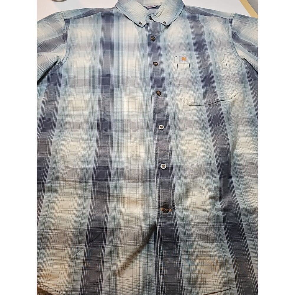Carhartt Shirt Men's Med Short Sleeve Button Down Relaxed Fit Plaid Gray/multi